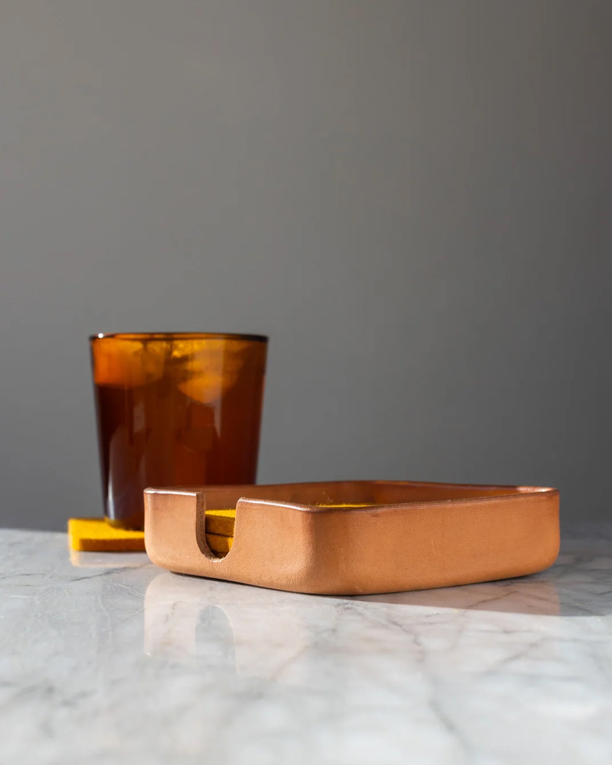 Kobon Leather/Merino Wool Square Tray 4 Pack Coaster Set