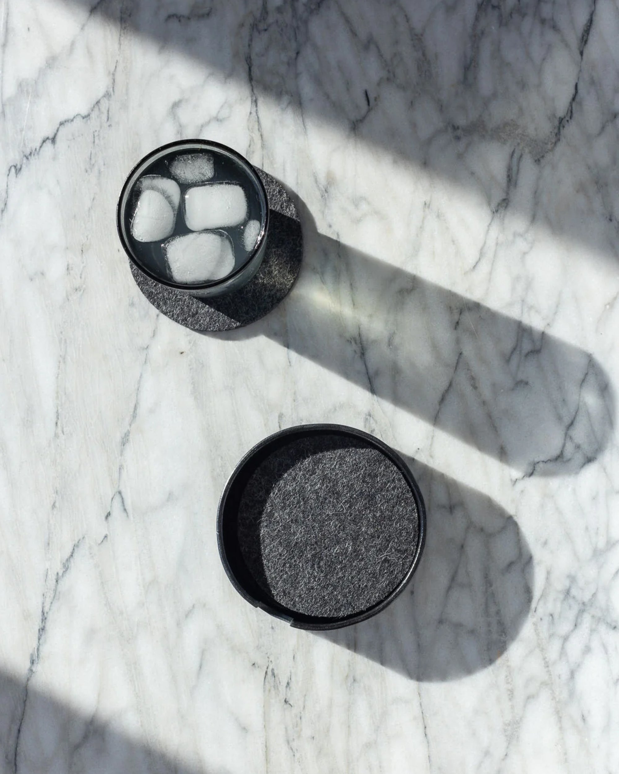 Kobon Leather/Merino Wool Round Tray 4 Pack Coaster Set