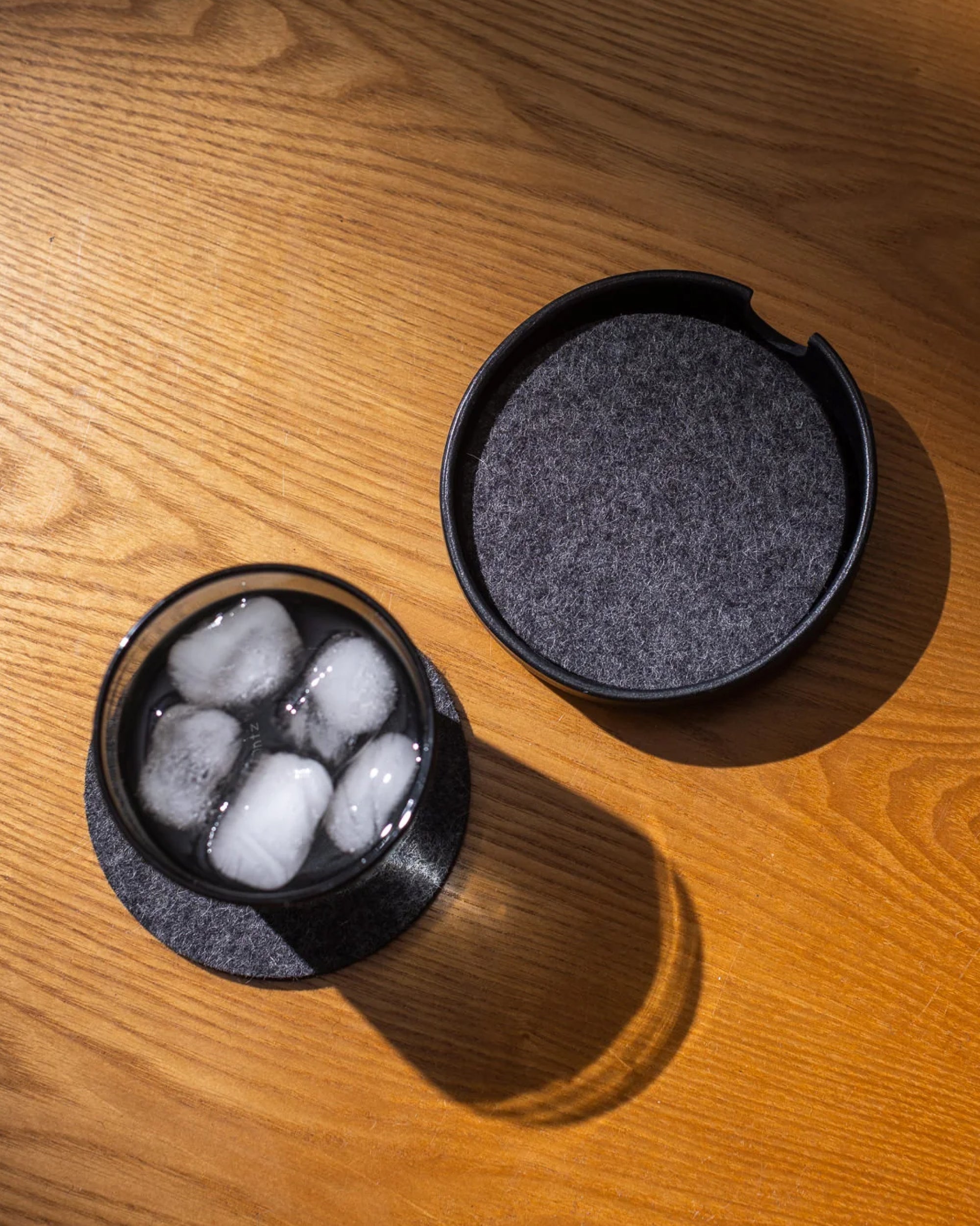 Kobon Leather/Merino Wool Round Tray 4 Pack Coaster Set