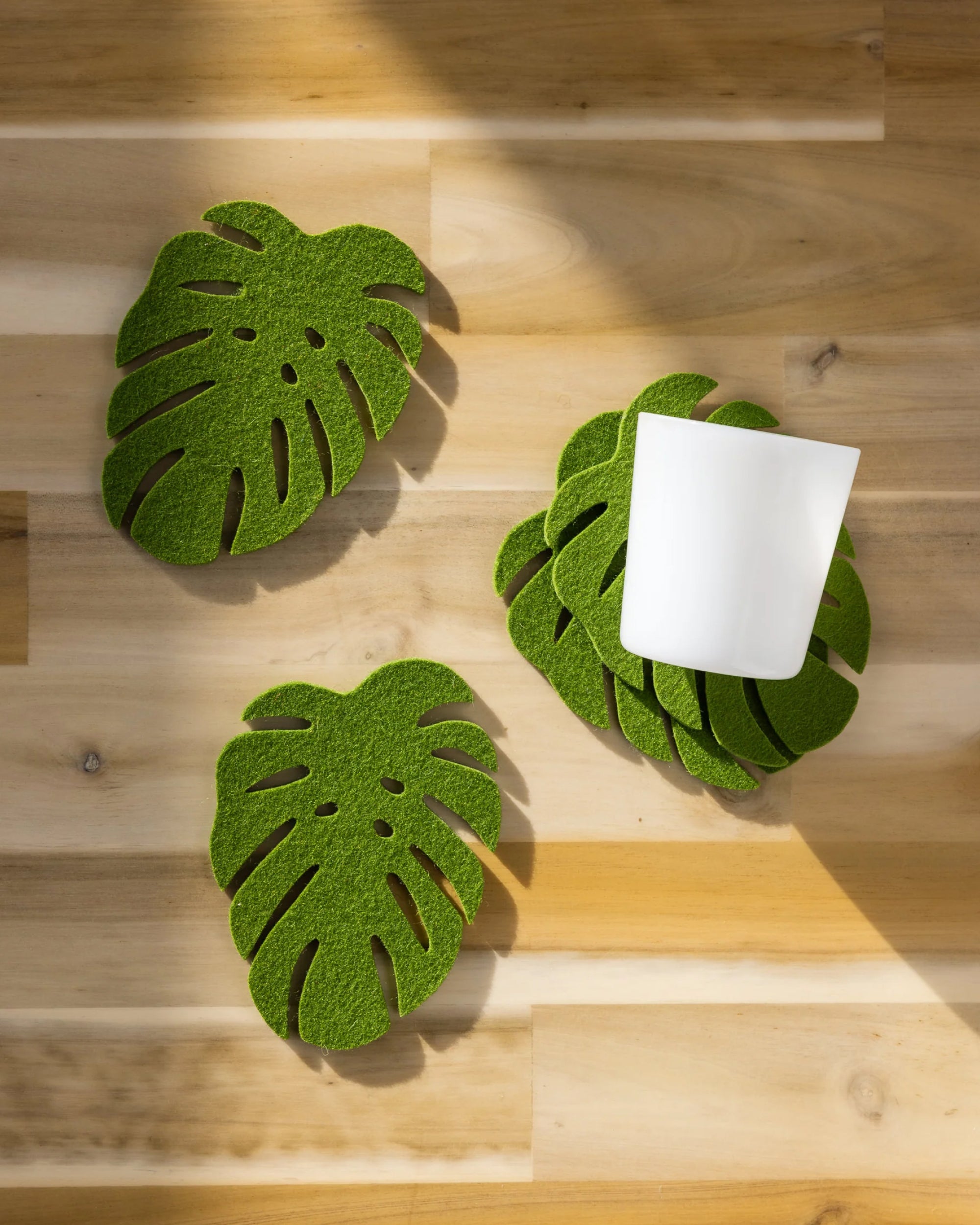 Merino Wool Monstera Coaster Solid 4 Pack