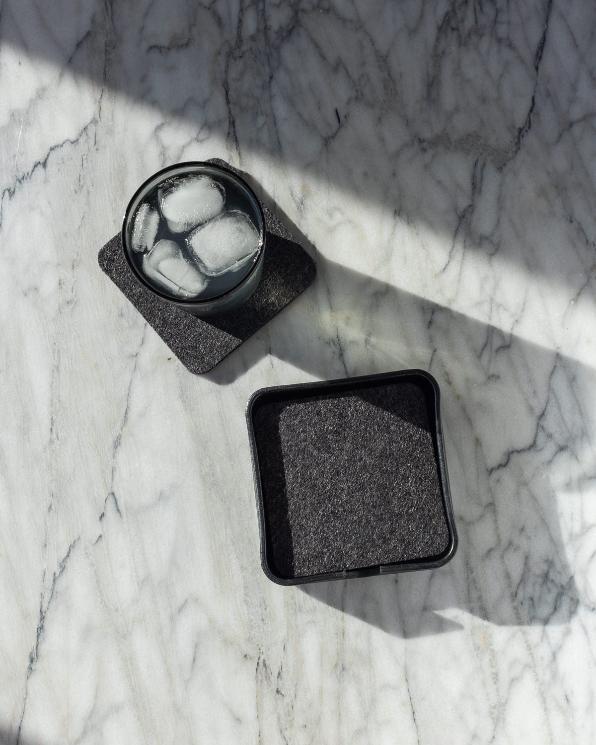 Kobon Leather/Merino Wool Square Tray 4 Pack Coaster Set