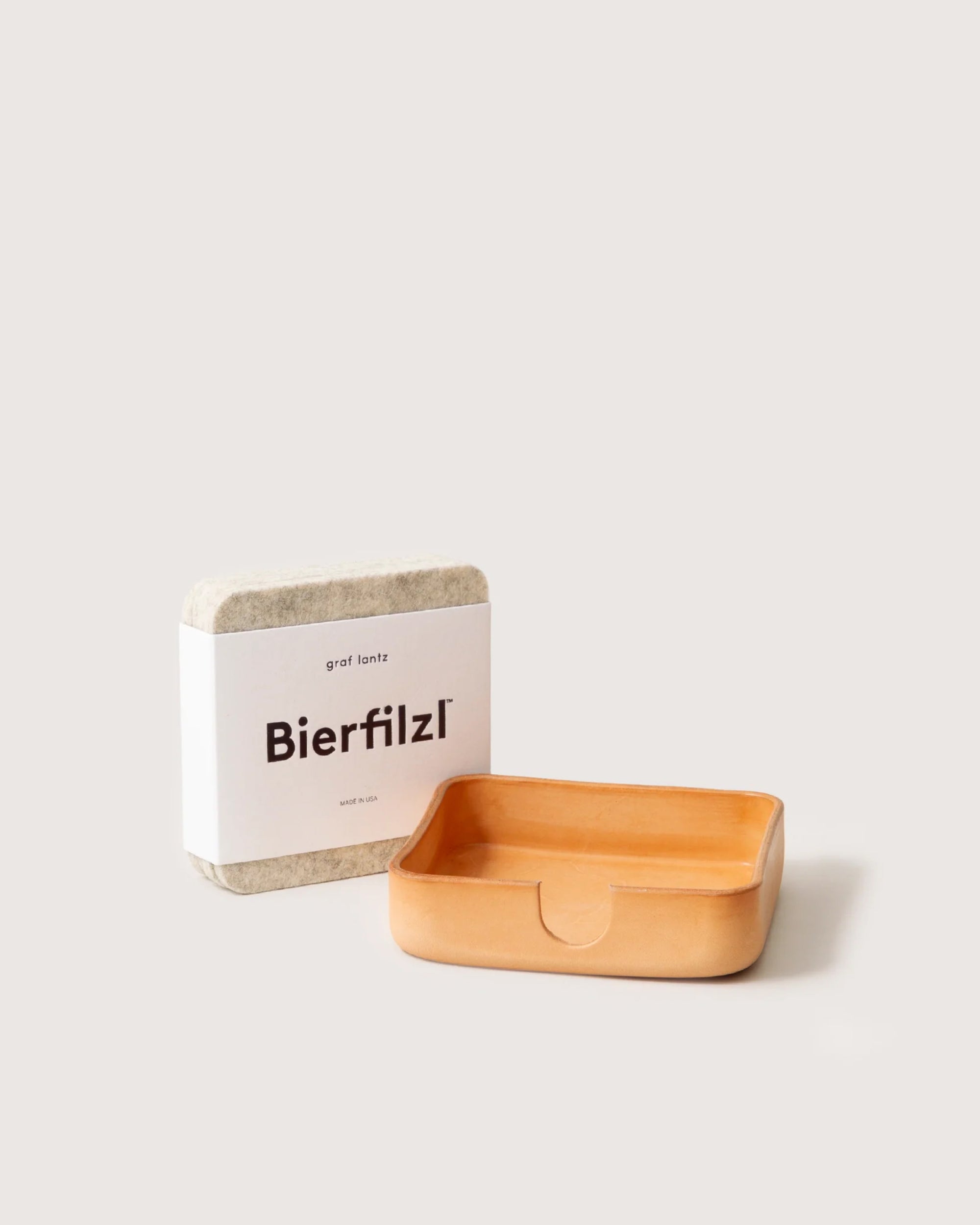 Kobon Leather/Merino Wool Square Tray 4 Pack Coaster Set