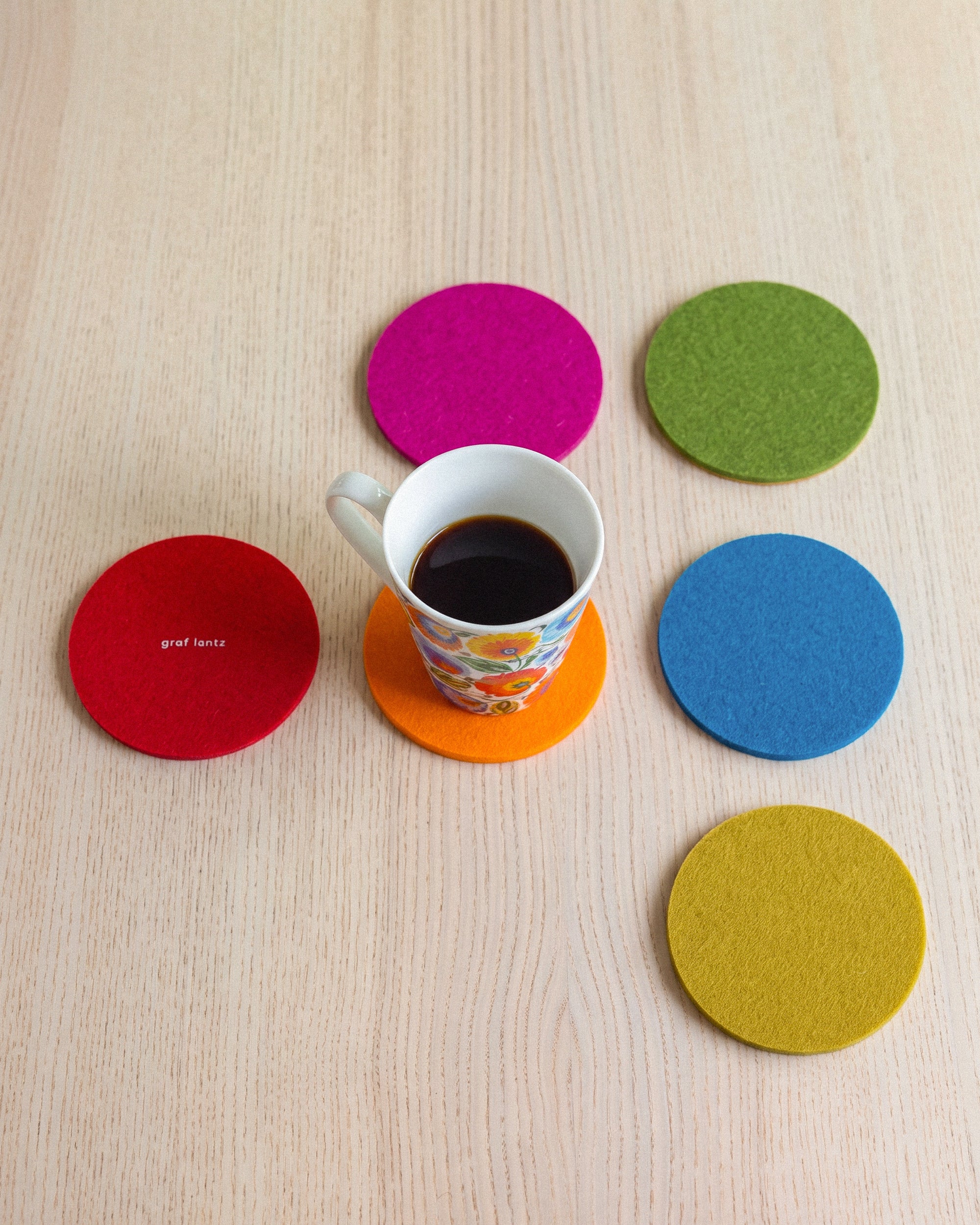 Kobon Leather/Merino Wool Round Tray 6 Pack Coaster Set