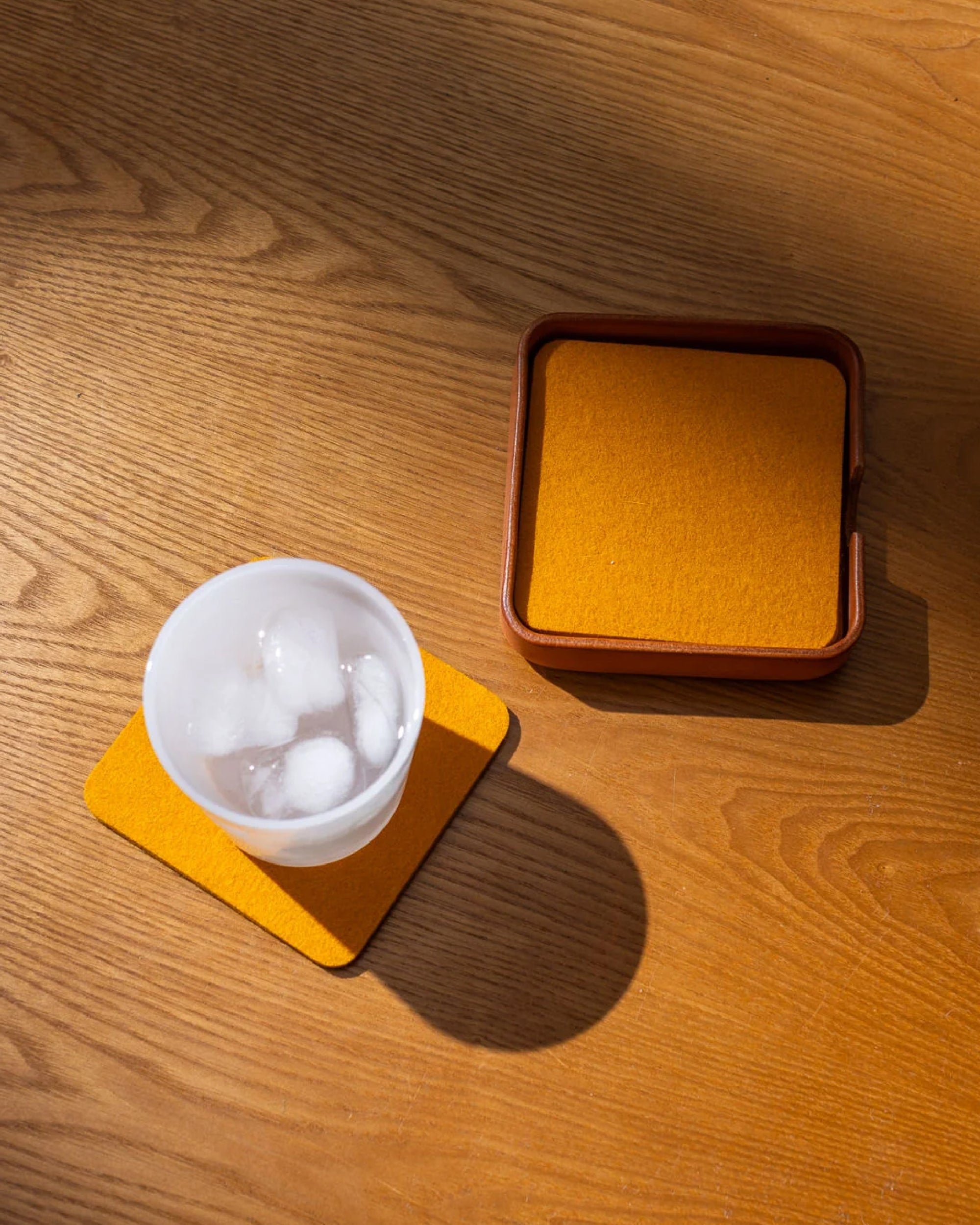 Kobon Leather/Merino Wool Square Tray 4 Pack Coaster Set