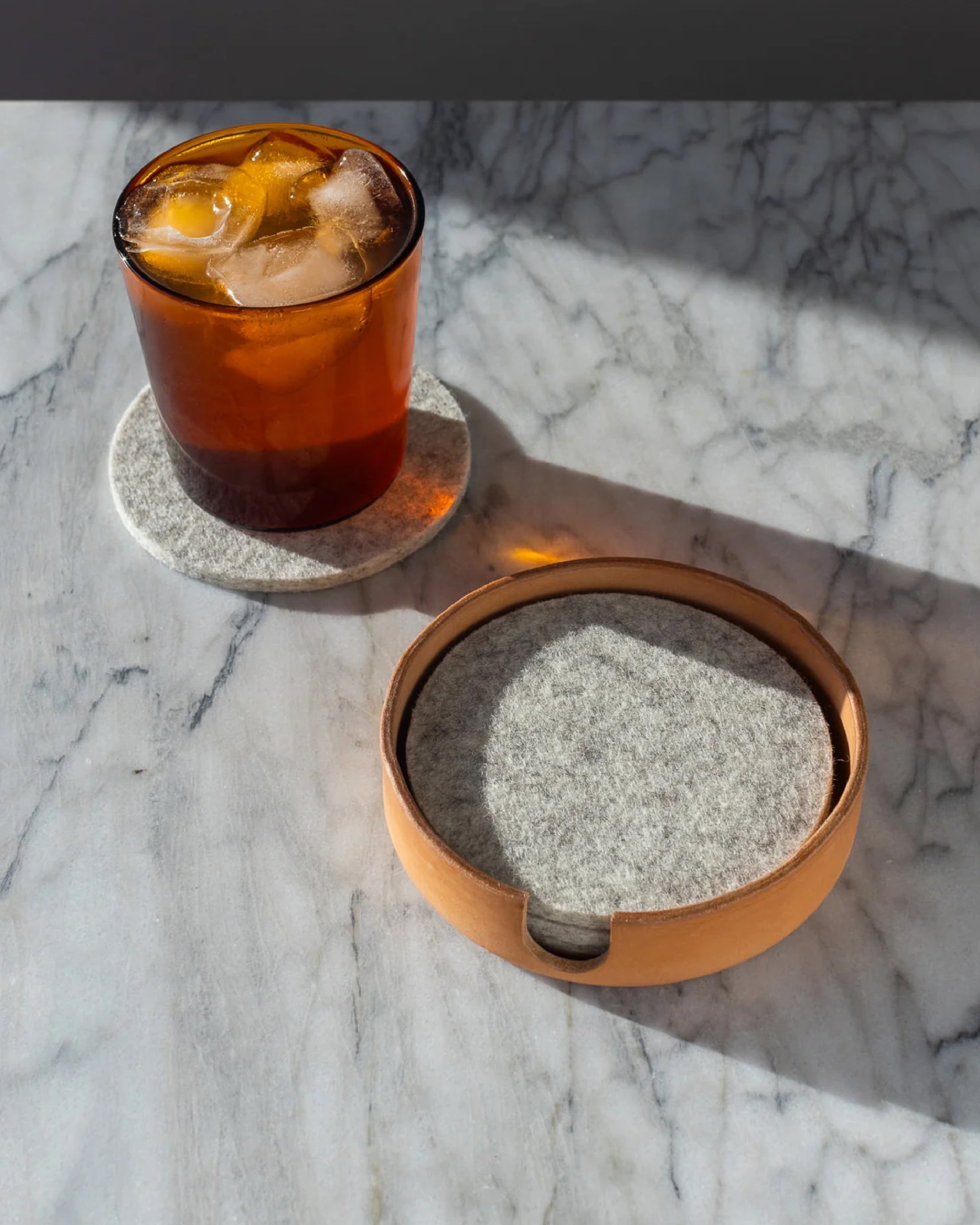 Kobon Leather/Merino Wool Round Tray 4 Pack Coaster Set