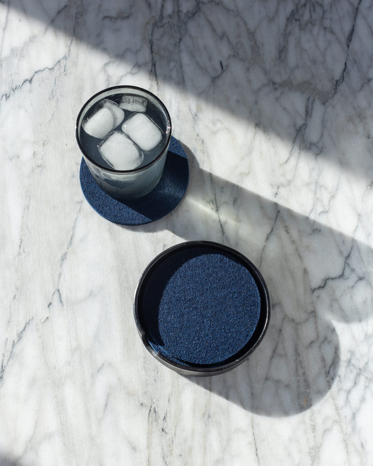 Kobon Leather/Merino Wool Round Tray 4 Pack Coaster Set