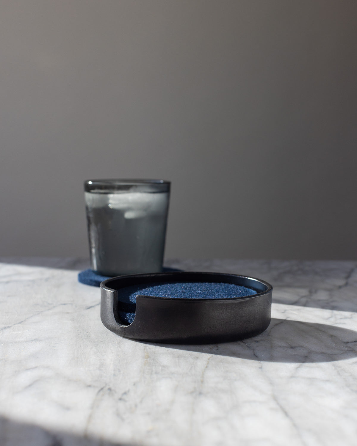 Kobon Leather/Merino Wool Round Tray 4 Pack Coaster Set