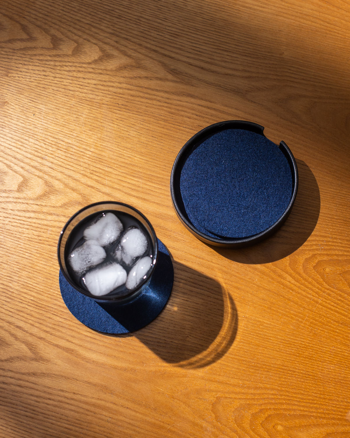 Kobon Leather/Merino Wool Round Tray 4 Pack Coaster Set