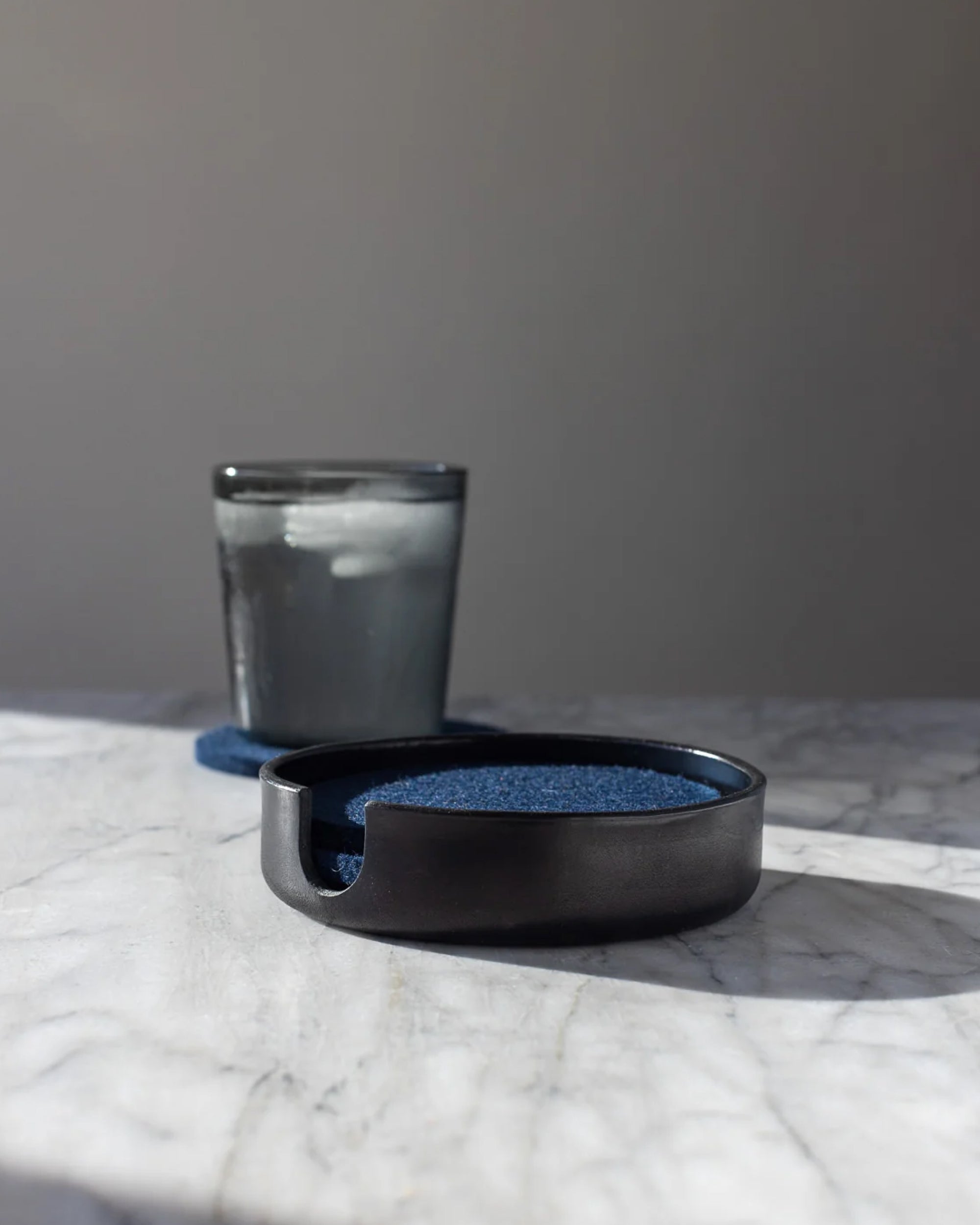 Kobon Leather/Merino Wool Round Tray 4 Pack Coaster Set