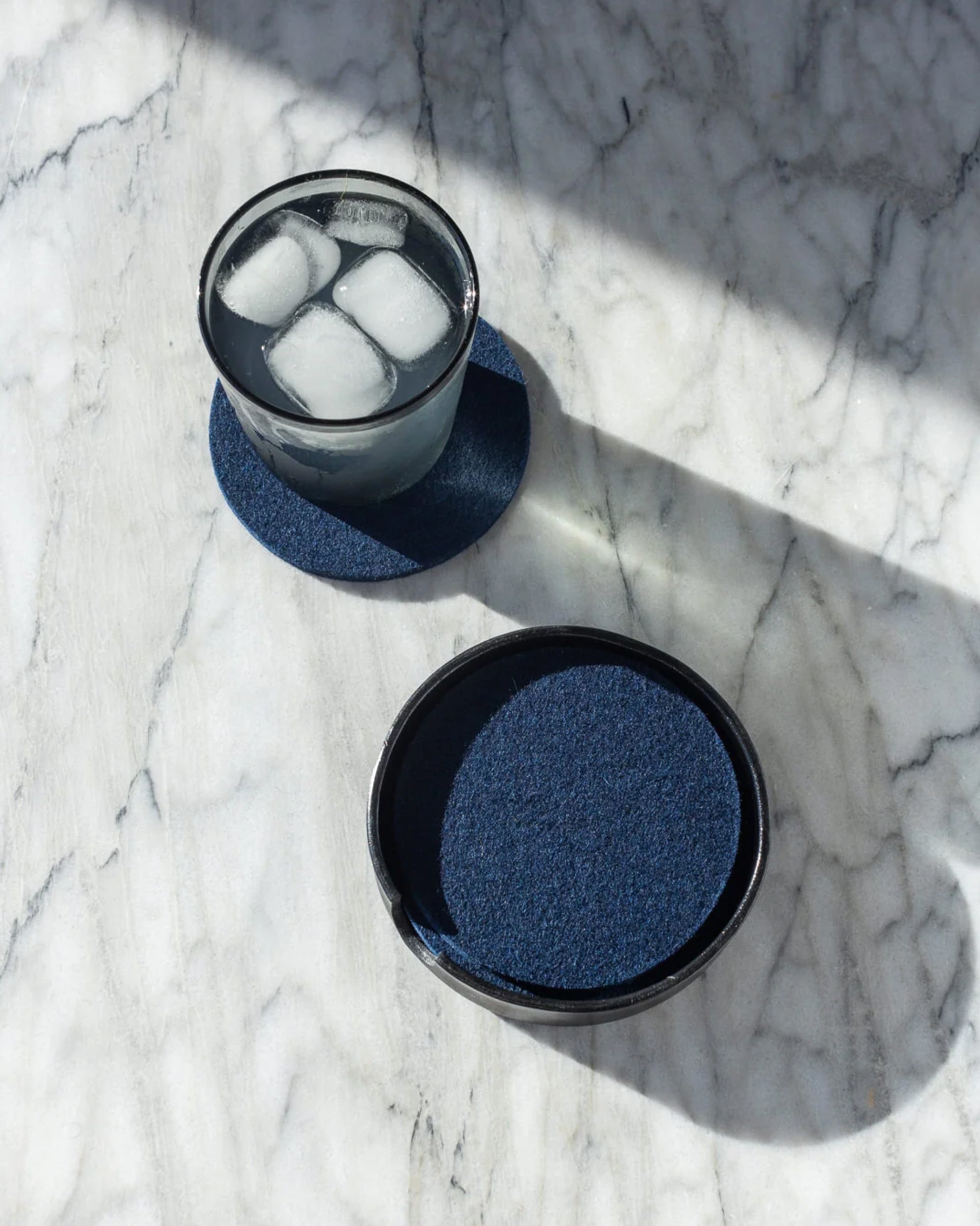 Kobon Leather/Merino Wool Round Tray 4 Pack Coaster Set
