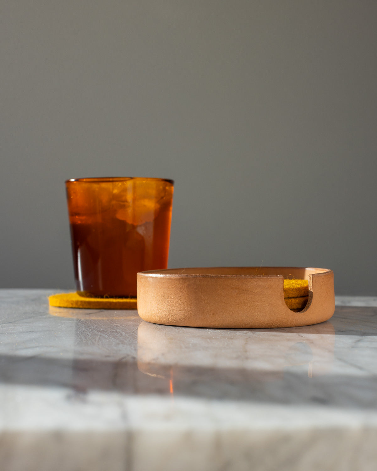 Kobon Leather/Merino Wool Round Tray 4 Pack Coaster Set