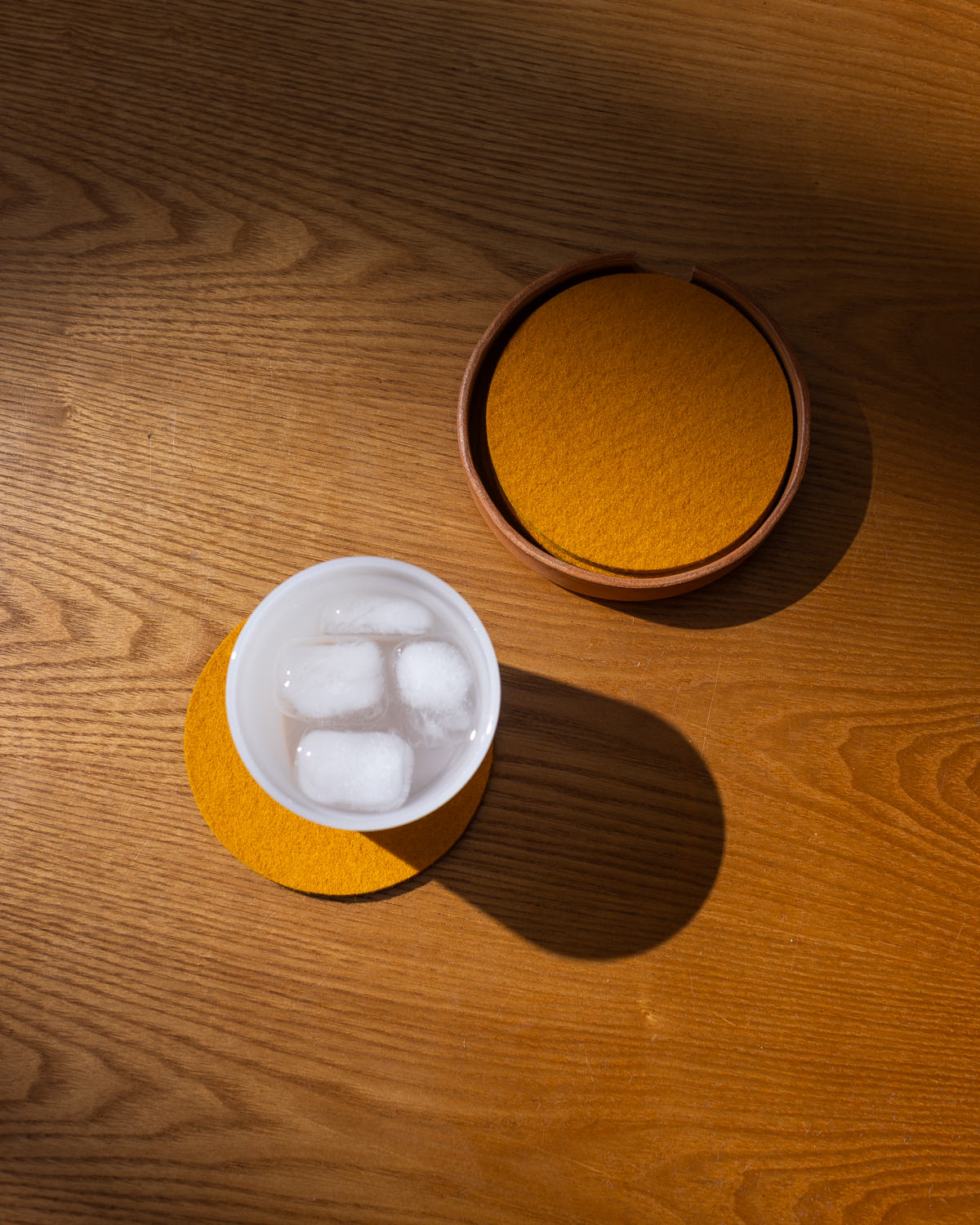 Kobon Leather/Merino Wool Round Tray 4 Pack Coaster Set