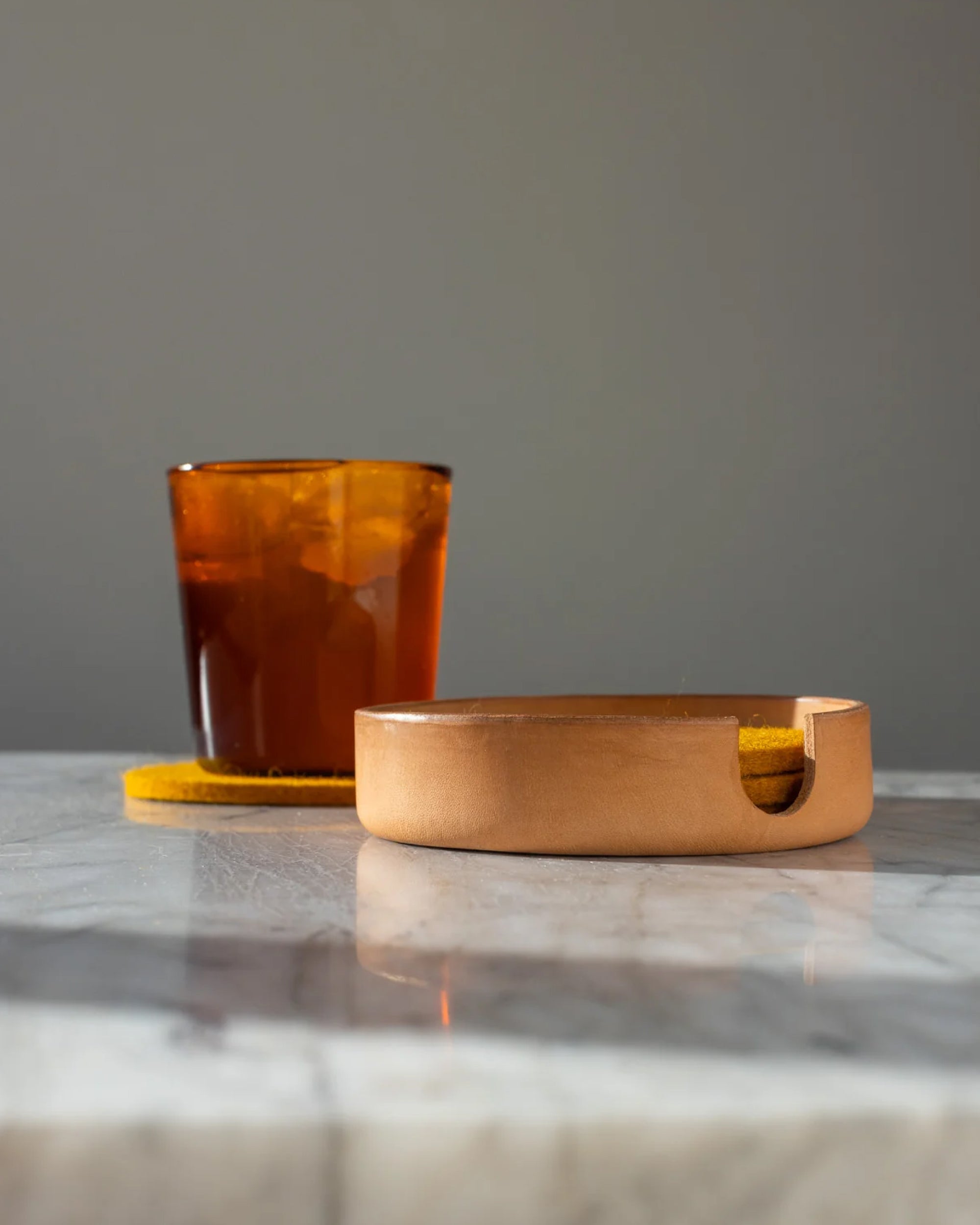 Kobon Leather/Merino Wool Round Tray 4 Pack Coaster Set