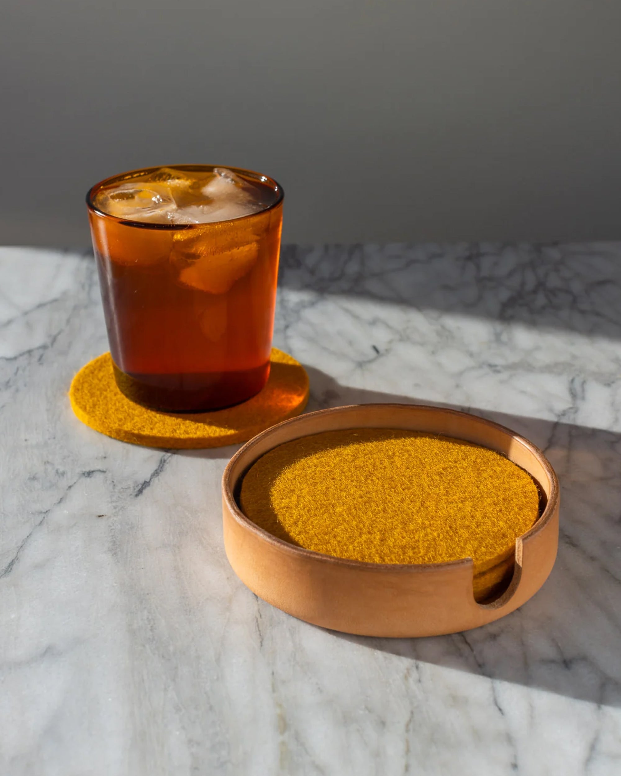 Kobon Leather/Merino Wool Round Tray 4 Pack Coaster Set