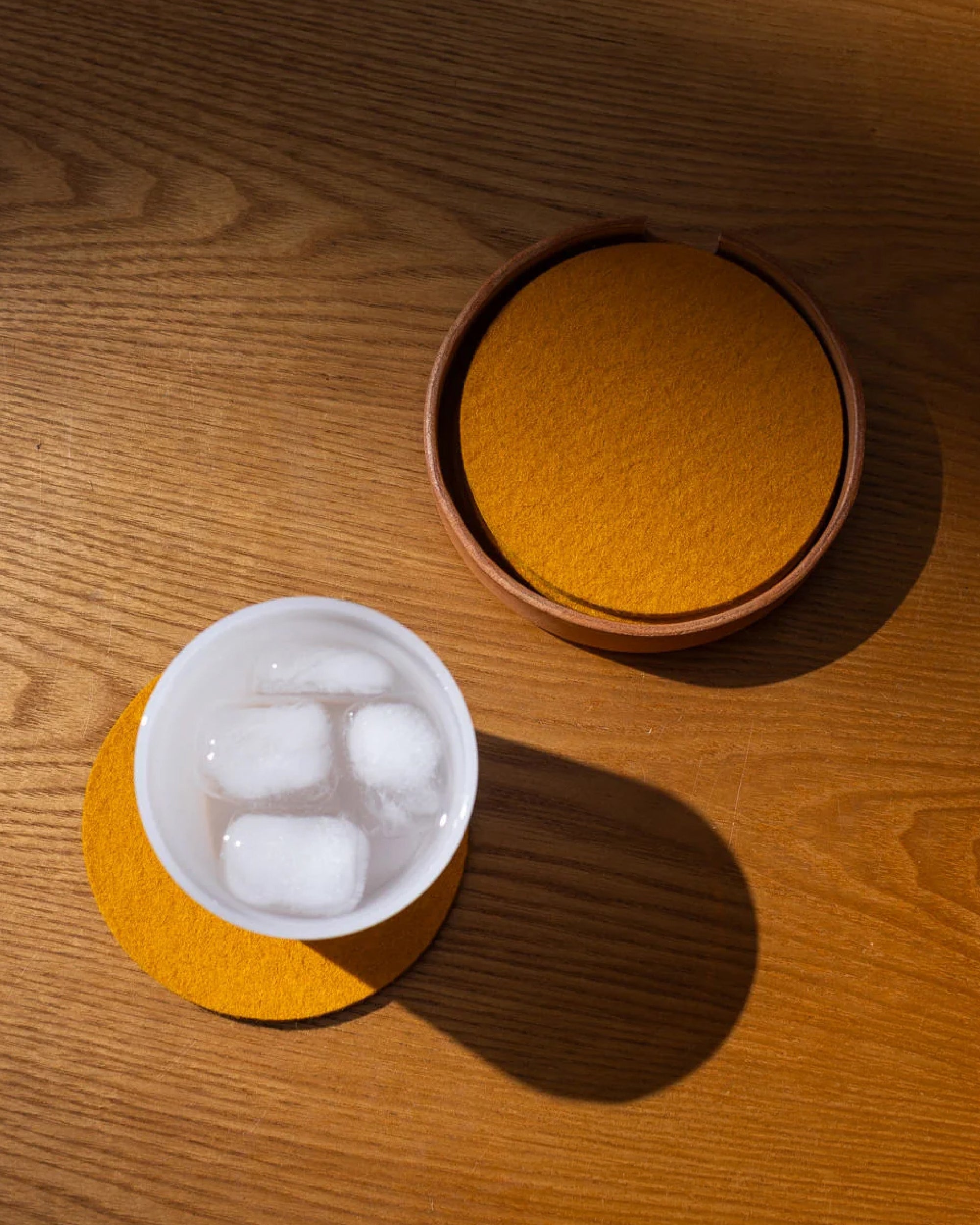 Kobon Leather/Merino Wool Round Tray 4 Pack Coaster Set